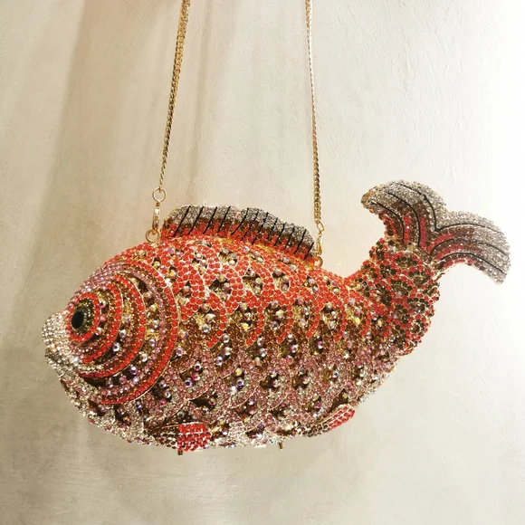 Crystal Fish Orange Handbag Rhinestones - Picture 2 of 6